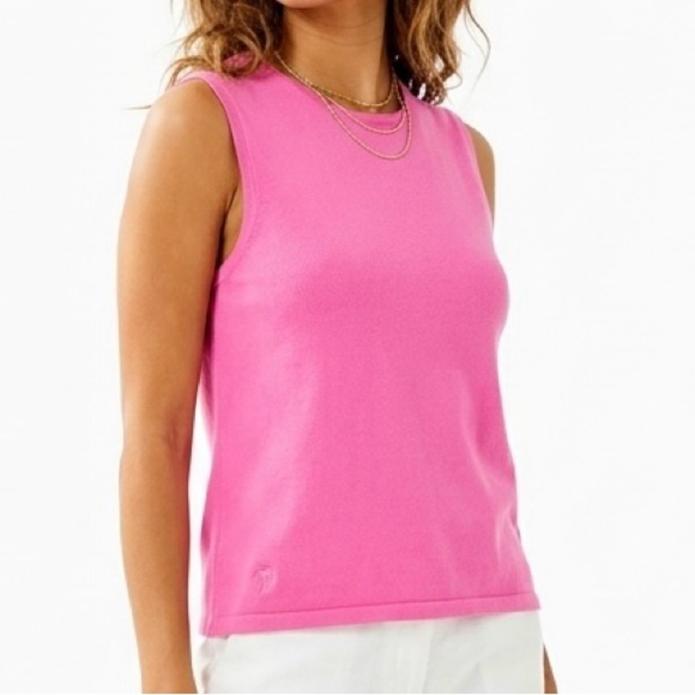 VINTAGE LILLY PULITZER Pink Knit Shell Top // Palm Logo Sweater Tank XL
